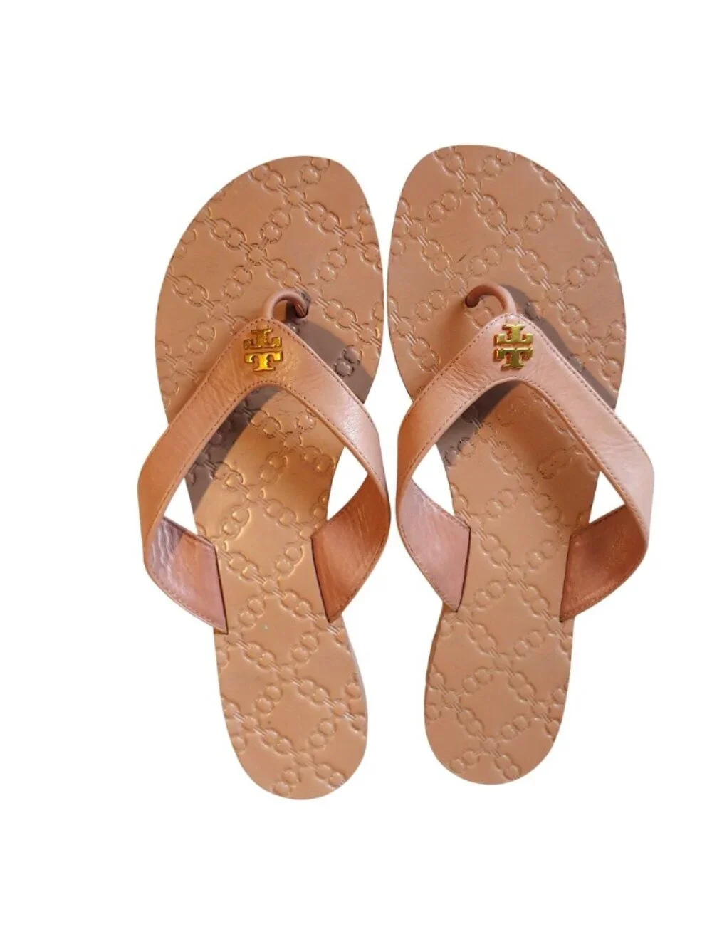 Tory Burch Monroe Flip Flop Sandals Logo Leather Flat Designer Chic 10.5